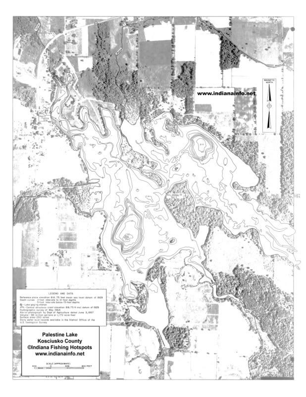 Palestine Lake Fishing Map In Kosciusko County Indiana. Photo by